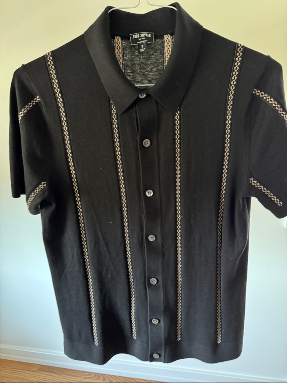 Todd Snyder Black Short-Sleeve Button-Down Shirt with Contrast Stitching